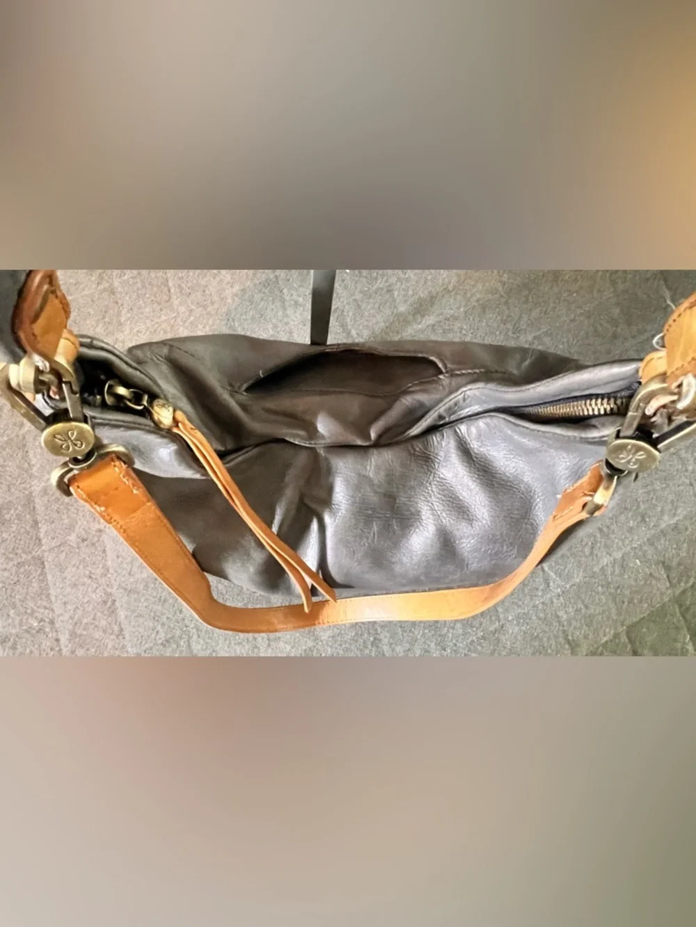 HOBO Delilah Gray Leather Convertible Satchel Hobo Bag Orig $288
